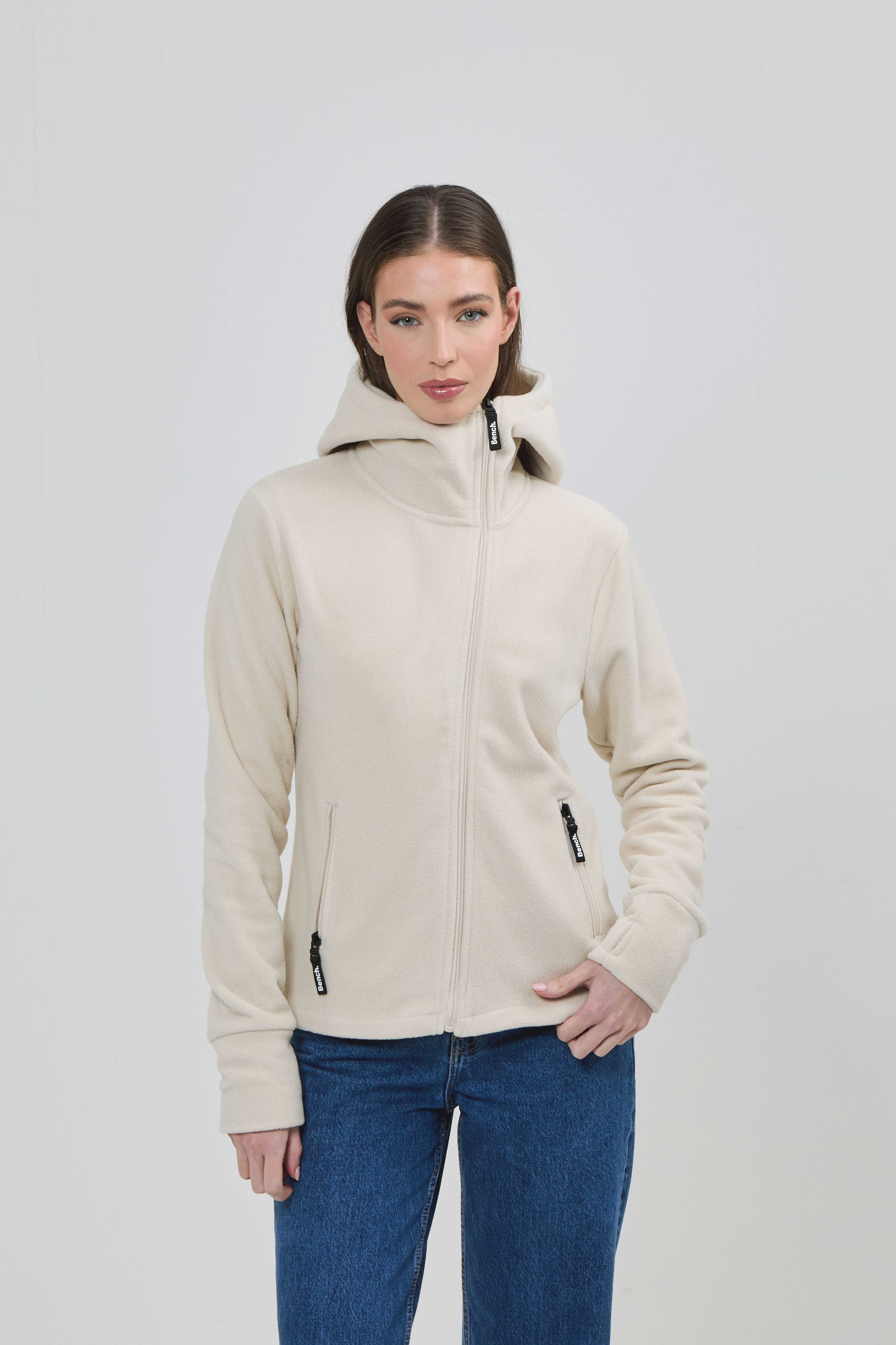 Fleecejacke BENCH. "NINJA", Damen, Gr. 42, grau (chalk), Fleece, Obermaterial: 100% Polyester, unifarben, figurbetont, Jacken Image