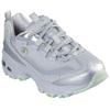 Sneaker SKECHERS "D'LITES-CHROMATIC", Damen, Gr. 36, grau (grau, silberfarben), Lederimitat, Textil, metallic, modisch, Schuhe, Plateausneaker, Schnürschuh mit Metallic Einsätzen