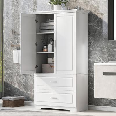 Rectangular Bathroom Cabinet with Doors and Drawers, Large Wooden Storage Cabinet 63-inch Tall Bathroom Towel Cabinet