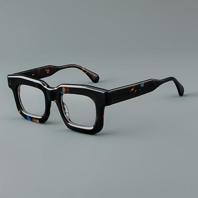 TEMU Fashionable High-end Board Glasses Frames, Retro Square Design For Men And Women, Versatile Large Black Frames, Trendy Thick- Street Style Eyewear. Image