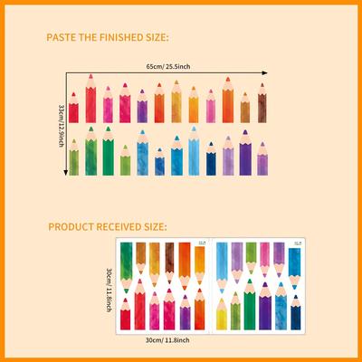 TEMU 24 Watercolor Pencil Decorative Stickers Suitable For Classroom, Bedroom, Glass Window Decoration Stickers Image