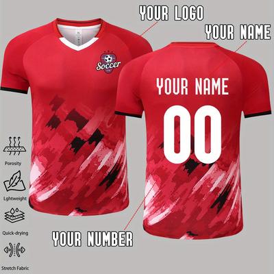 TEMU Personalized Custom Patterns, Names, Team Names, And Numbers On Men's Quick-dry Breathable Short-sleeve Geometric Sportswear Suitable For Gym, Badminton, And Team . Image