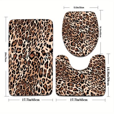 TEMU 3pcs Beautiful Floral Series Leopard Print Bathroom Mat Set Toilet Seat Cover U-shaped Foot Mat Image