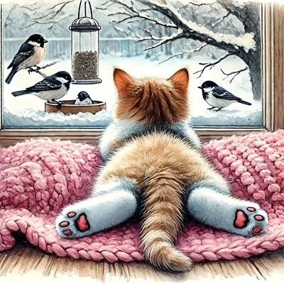 TEMU Exquisite Cat Lying In Front Of The Window Unframed Diy Painting Set, Exquisite Gift 5d Mosaic Round Art Painting, Diy Painting Art Craft Wall Decoration 40×40cm/15.75×15.75in 50x50cm/19.7x19.7in Image