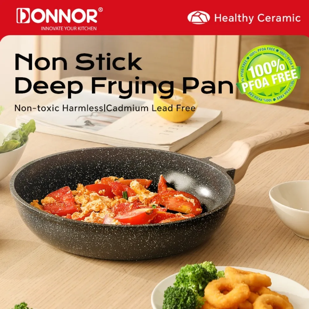 DONNOR Antihaft-Bratpfanne, 4,6 qt Keramik-Bratpfannen mit Deckel, antihaftbeschichtetes Kochgeschirr, tiefes Fassungsvermögen mit hitzebeständigem Griff Image