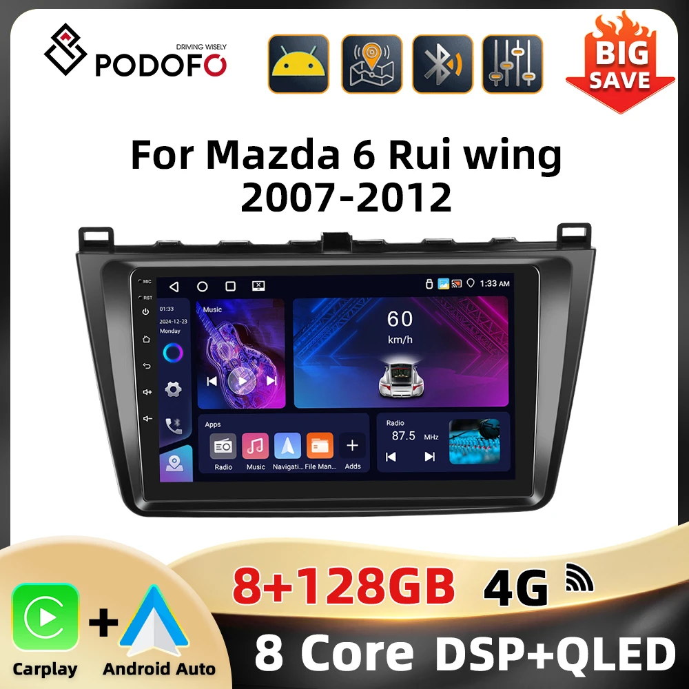 Podofo 9'' 2Din Car Radio For Mazda 6 Rui Wing 2015-2019 Multimedia Player WIFI 4G AI Voice Carplay Android Auto GPS Car Stereo Image