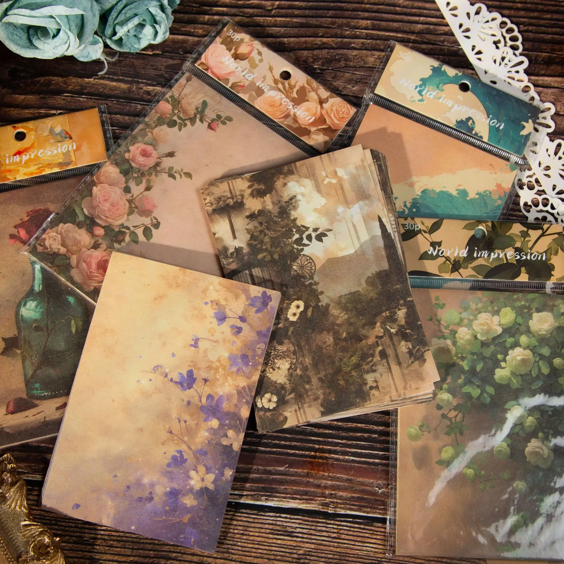 30 Blatt Vintage-Thema, dekoratives Papier für DIY-Handkonto, Tagebuch, Scrapbooking, Hintergrundpapier Image