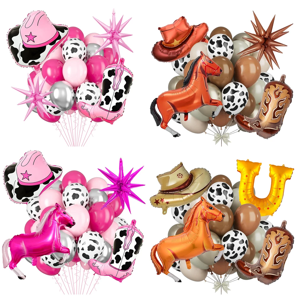 Brauner Ballon mit Kuhmuster für westliche Partydekoration, Denim-Geburtstagsparty-Dekoration, sportliche Party-Dekoration, Pferdeballon Image