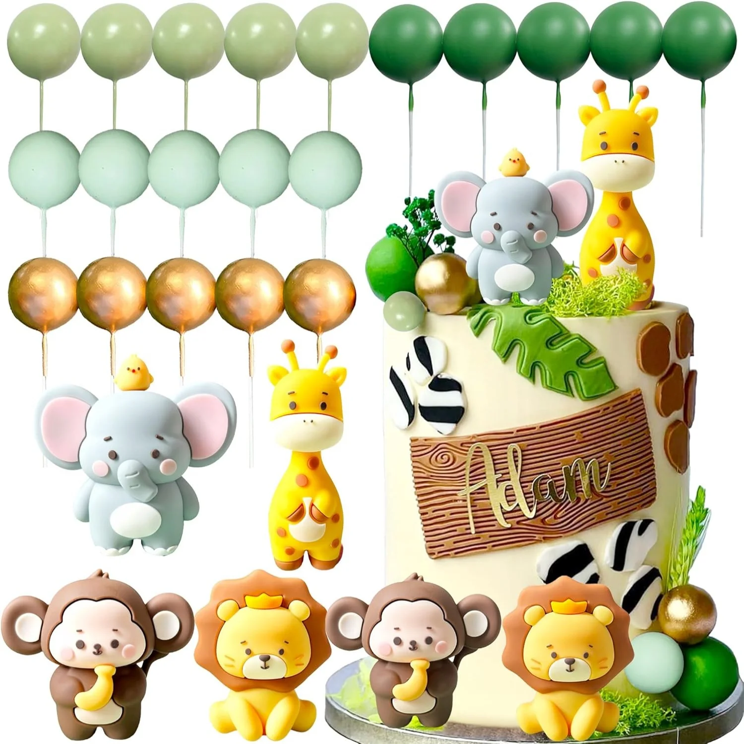 24PCS Nette Dschungel Baby Dusche Kuchen Dekoration Safari Tiere Kuchen Dekoration Giraffe Affe Elefant Löwe Kuchen Topper