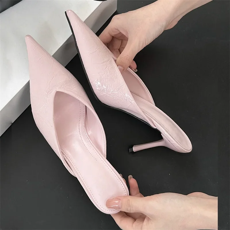 Eilyken Sexy Elegante Flache Spitz Mule Frauen Hausschuhe Pumps Mode Dünne High Heels Stripper Kleid Damen Schuhe
