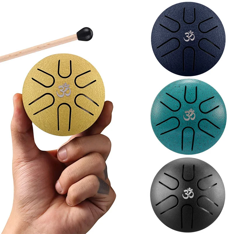 Hluru Mini-Musiktrommel, 7,6 cm, 6 Noten, Stahlzungentrommel, C-Ton, ätherische Trommel, Yoga, Meditation, Schlaginstrument Image
