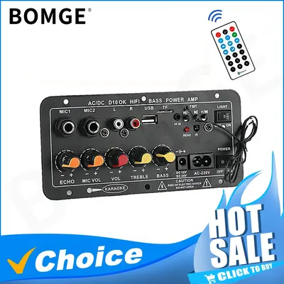 110V 220V 12V Digital BT Amplifier Board Subwoofer Dual Microphone Karaoke Amp Speaker Home Theater