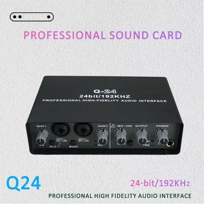 Professional 24Bit 192KHz Audio Interface 2 Input Sound Card for Electric Guitar Loopback USB