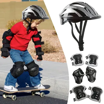 7Pcs Safety Skating Helmet Pad Set Adjustable Kids Skateboard Scooter Helmet Set Breathable for