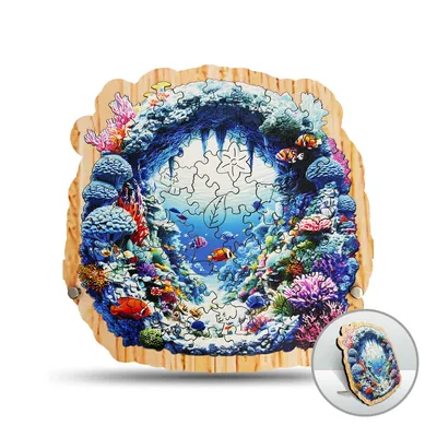 80 Pieces Underwater world Wooden Puzzle for Adults with Baseplate , Unique Shape Wooden Jigsaw