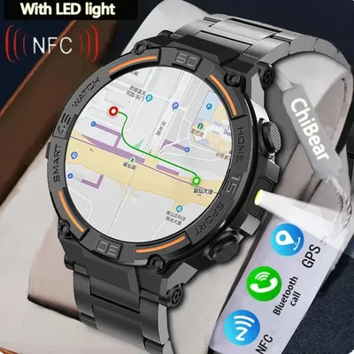 ChiBear 2024 New Smartwatch Men GPS Outdoor Sports with LED Lights Voice Assistant Heart Rate Blood
