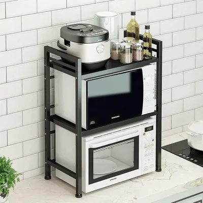 Expandable Microwave Rack, Countertop Kitchen Utensils Tableware Storage, Carbon Steel 3 Tier Shelf