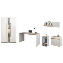 Furn.Design Büromöbel komplett Set in weiß und Wotan Eiche mit Schreibtisch, Kommode und Aktenschrank für Homeoffice Center Image