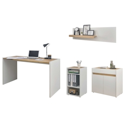 Furn.Design Büromöbel Set in weiß und Wotan Eiche mit Schreibtisch, Kommode und 2 x Regal für Homeoffice Center Image