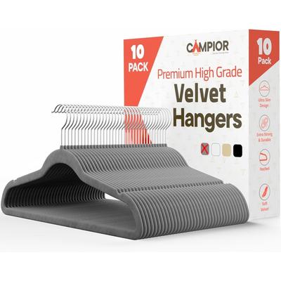 Gray Velvet Hangers Pack – 360° Swivel Hook, Non-Slip and Space Saving Hangers, Heavy-Duty 11 lbs Weight Capacity.