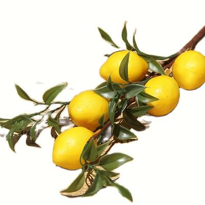 TEMU 1pc Vibrant Artificial Lemon Branches - Plastic Lemon Topiary For Reunion, Valentine's Day Decor - No Container, Power-free Home, Wedding, Party Table & Vase Decoration Image