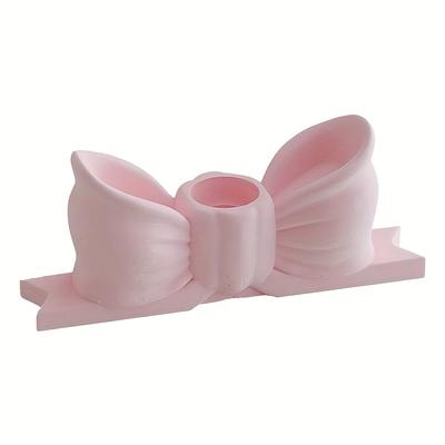 TEMU 1pc Elegant Bow Candlestick Holder - Stylish Tabletop Decor With Pastel & , Wedding Receptions & Romantic Dinner Settings, Romantic Dinner Setting|decorative Candlestick| Motif Image