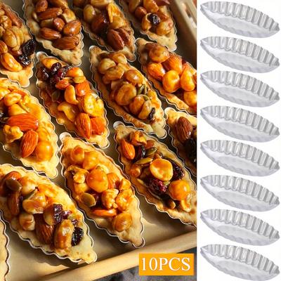 TEMU Set Of 10 Baking Molds For Cupcakes, Muffins, And Egg Tarts, Featuring Boat Shapes And Mini Pie Pans, Made From Aluminum Alloy. Image