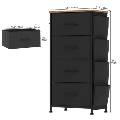 TEMU Chest Of Drawers, Dresser With Side Pockets & Hooks, Fabric 4 Or 8 Drawers Storage Unit With Handles, Metal Frame, Wood Top, Cabinet For Bedroom, Living Room, Hallway, Black