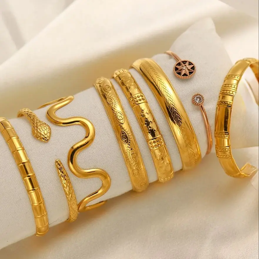 CARLIDANA Edelstahl 18 Karat vergoldet Schmuck Schlangenlinie Manschettenarmband & Armreif Hochwertiges wasserdichtes Armband für Frauen Image