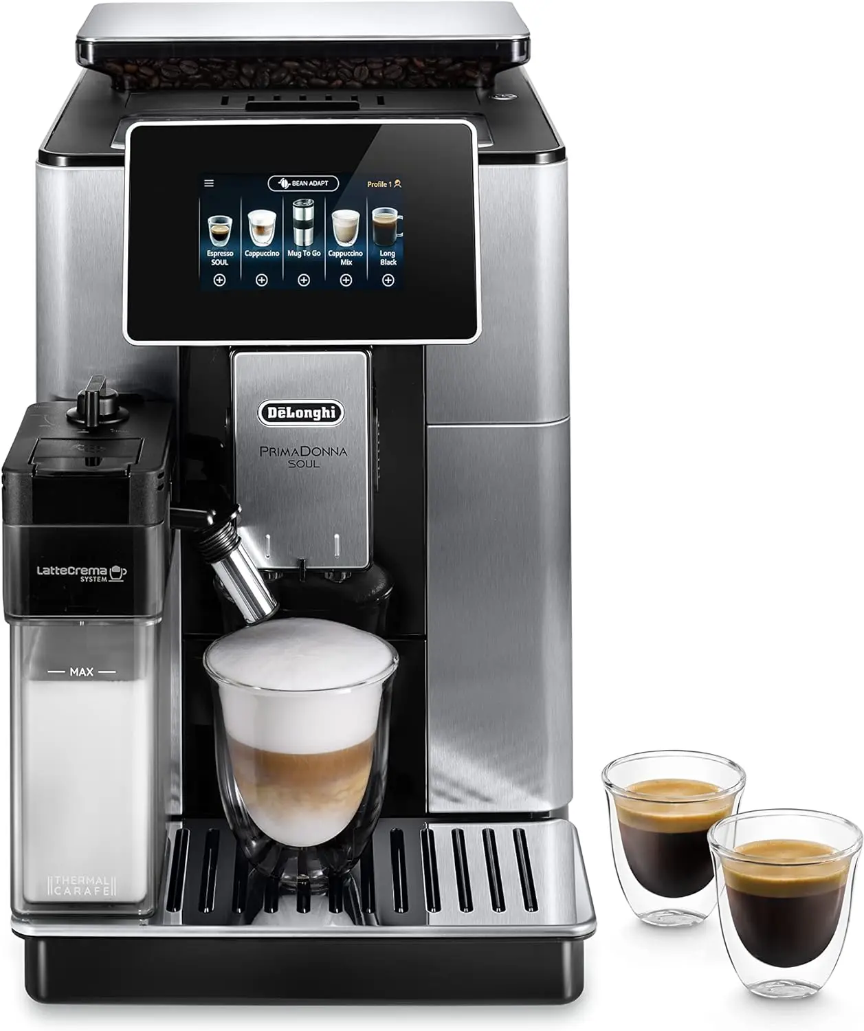 De'Longhi Vollautomatische Bohnen-zu-Tasse, Espresso und Cappuccino-Kaffeemaschine, ECAM610,75, MB, 2,2 Liter, Schwarz und Silber Image