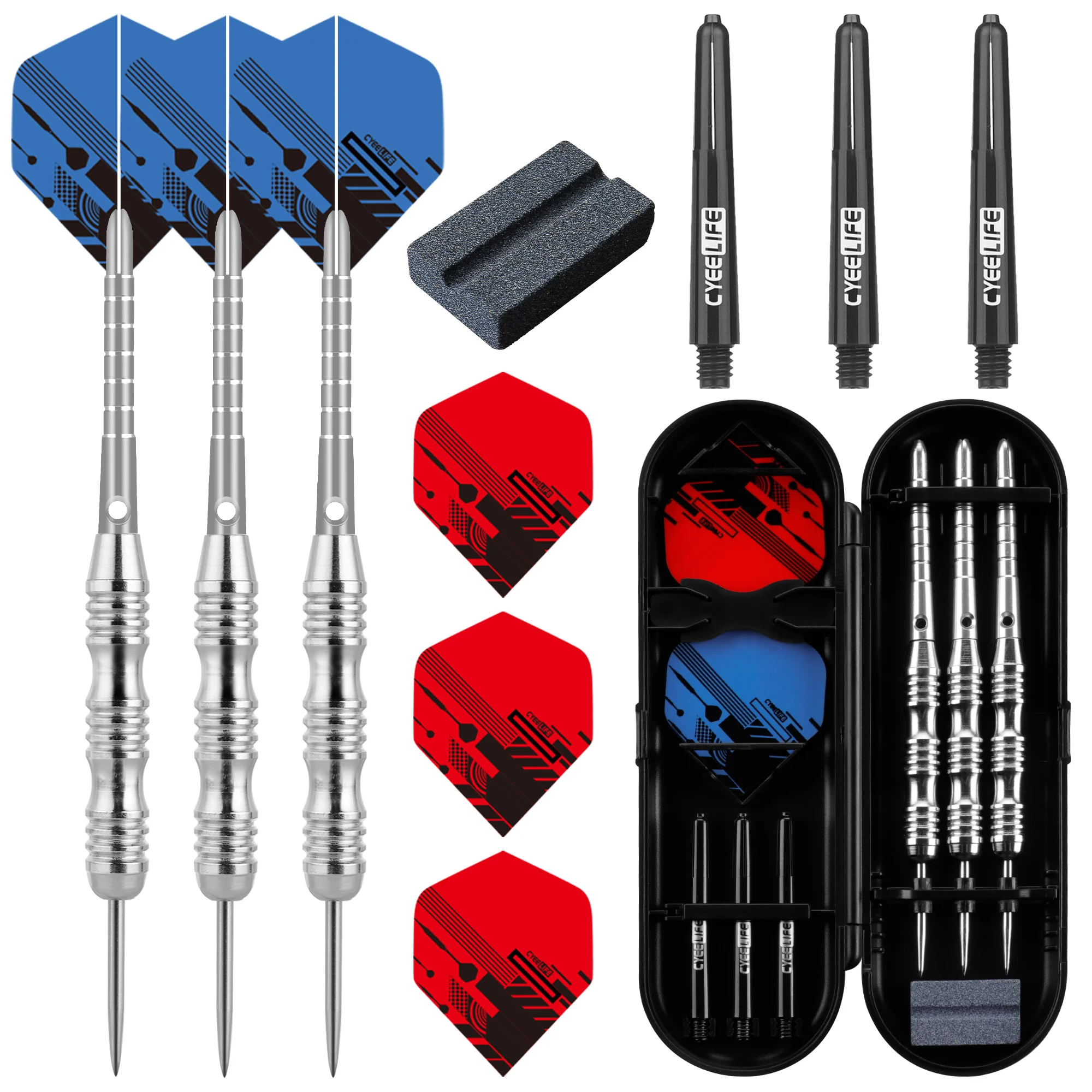 CyeeLife 3 Stück/Packung 26 g Dart-Sets mit Stahlspitze, Standard-PET-Flug, Aluminium-Dartschäfte, Stahlspitze mit Aufbewahrungsbox für Anfänger