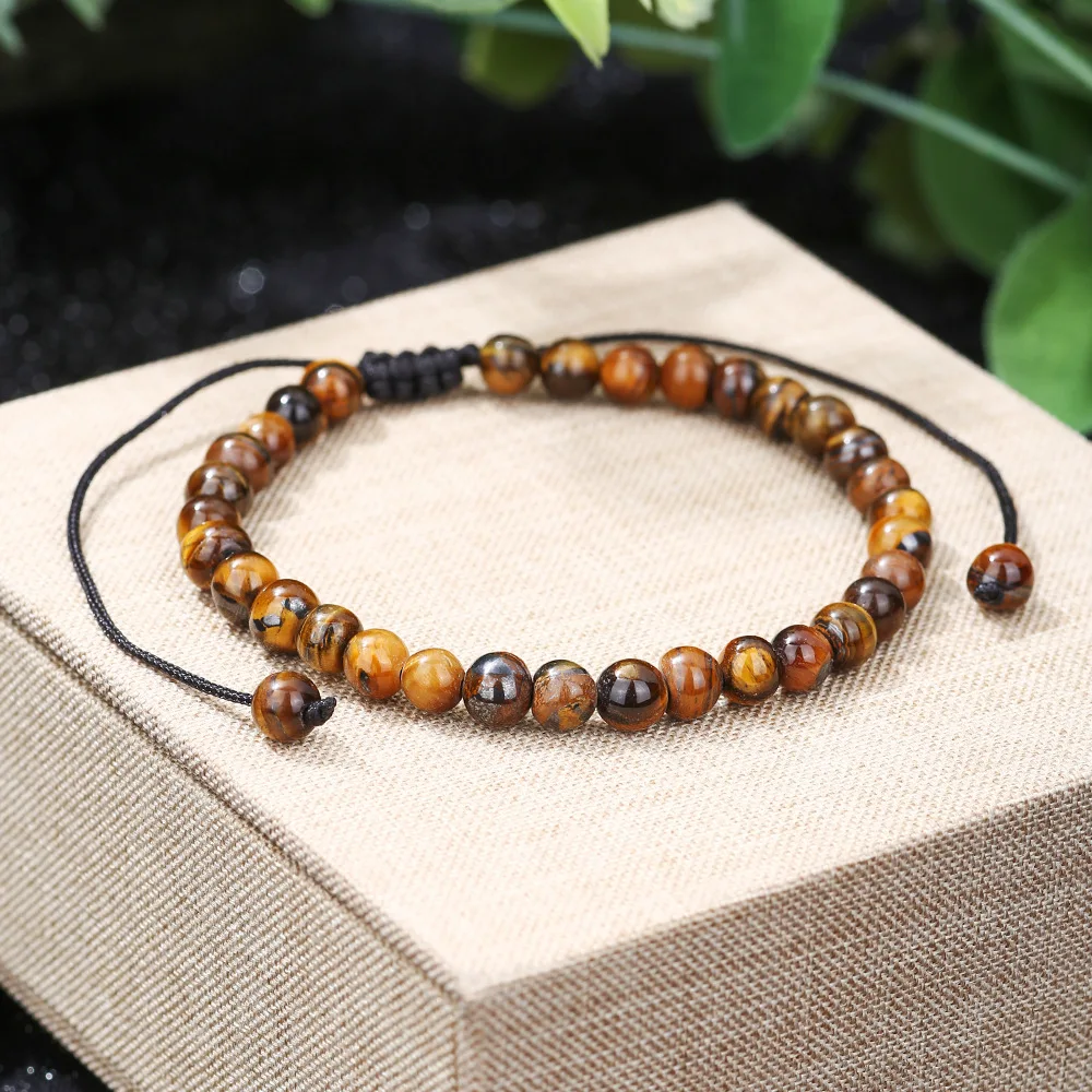 4mm/6mm Naturstein Armband Männer handgemachte gewebte Knoten verstellbare Tigeraugen Onyx Lava Armband Meditation Freund Schmuck Geschenk Image