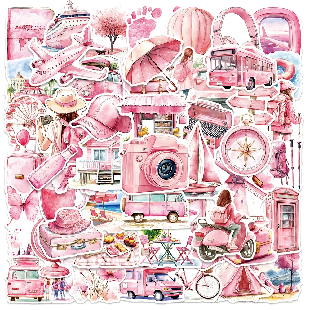 10/30/50 stücke Outdoor Reise Camping Cartoon Aufkleber Nette Rosa Ästhetische Aufkleber Gepäck Telefon Wasser Flasche Graffiti Aufkleber Dekor Image