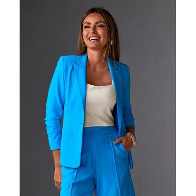 Boston Proper - Malibu Blue - Beyond Travel Short Ruched Sleeve Blazer - 12