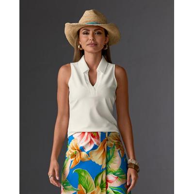 Boston Proper - Ivory Coast White - Beyond Travel Sleeveless Collared Top - 2XS