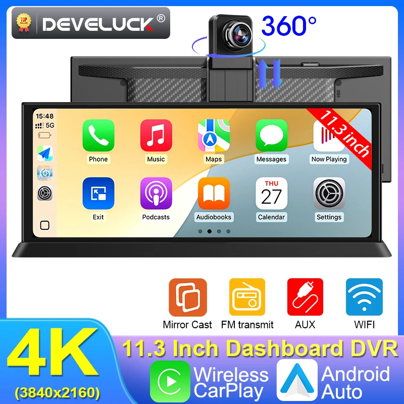 11,3 "Dash Cam 4K 2160P Dashboard Auto DVR Aufnahme Drahtlose Carplay Android auto Dual Len Video Recorder WiFi GPS Navigation Image