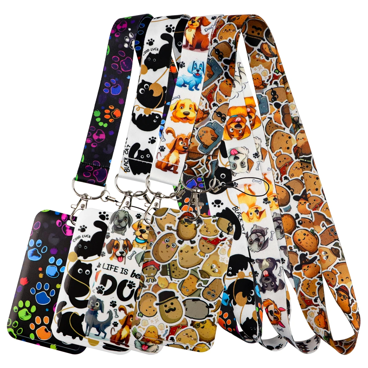Niedliche Hunde, Cartoon-Umhängeband, Umhängeband für Studenten, Ausweis, Charm-Gurt, schwarze Katze, Ausweishalter, Hängeseil, Schlüsselanhänger, Zubehör, Geschenke Image