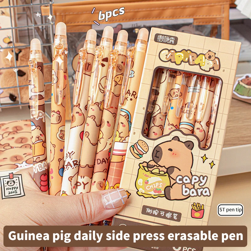 6 Stück Kawaii Capybara Gel Pen Set schwarz blau Tinte schnell trocknende niedliche Presse Gel Stifte ästhetische Schreibwaren Schule Bürobedarf Image