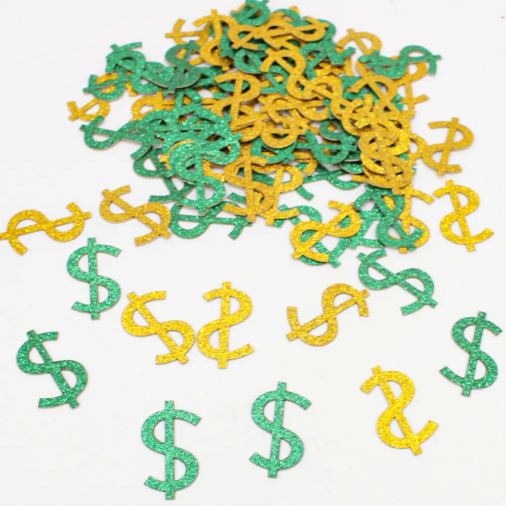 100 Stück/Set Gold Dollar Konfetti Pailletten Glitzer Dollar Konfetti Streuung für Geburtstag Babyparty Abschlussfeier Dekorationen Image