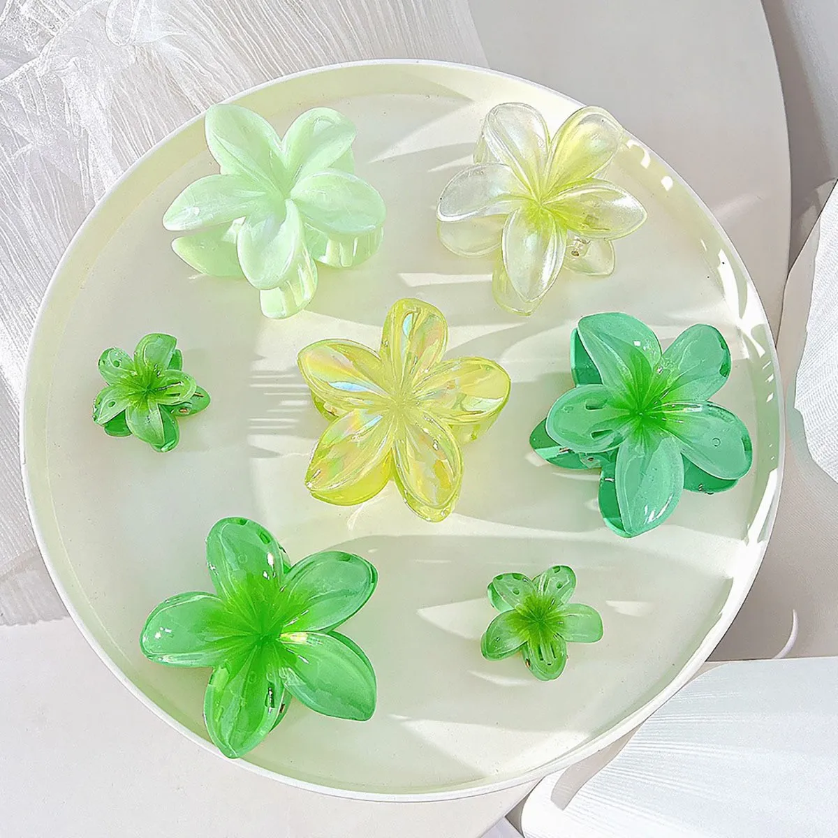 7Pcs Mode Gradienten Bunte Blume Haar Klaue Clips Frauen Mädchen Floral Krabben Haar Klaue Pferdeschwanz Halter Haarnadel Haarspange headwear Image