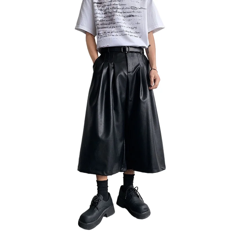 Männer PU Leder Breite bein Rock Hosen Streetwear Fashion Punk Gothic Lose Beiläufige Kalb-länge Harem Hosen Frauen hosen Image