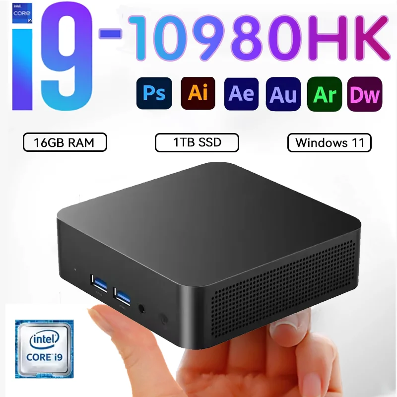 2026 Intel Core i9 10980HK Tragbarer i9 Mini-PC Computer Windows 11 32GB 1TB Gaming-Computer WiFi 6 USB Tragbarer Mini-Desktop-PC Image