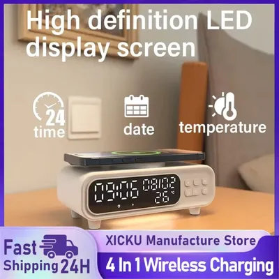 Drahtlose Ladegerät Zeit Wecker LED Nachtlicht Thermometer Kopfhörer Telefon Ladegeräte Schnelle Image