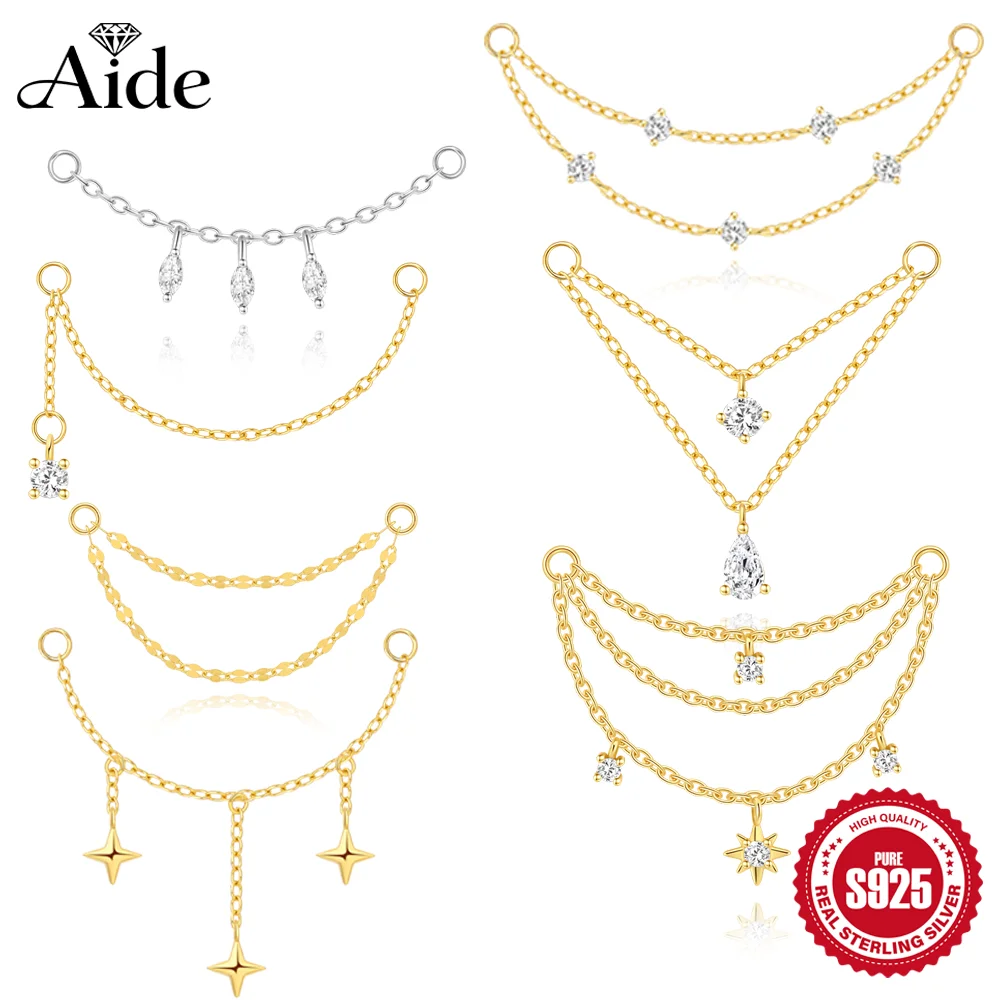 AIDE 925 Sterling Silber 9 Arten Zirkon CZ Kette Ersatzteile Rock Punk Hoop Piercing Hoops Tropfen Ohrring Edlen Schmuck Geschenk 1 stück