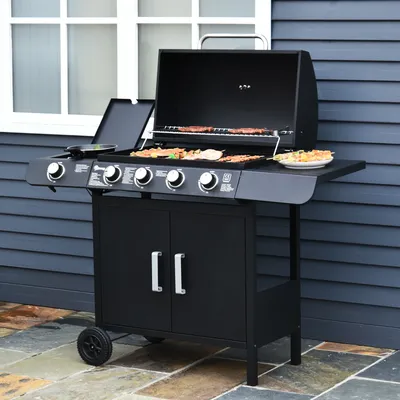Outsunny Gas BBQ Grill 4 + 1 Stainless Steel Burner Garden Barbecue Cooker