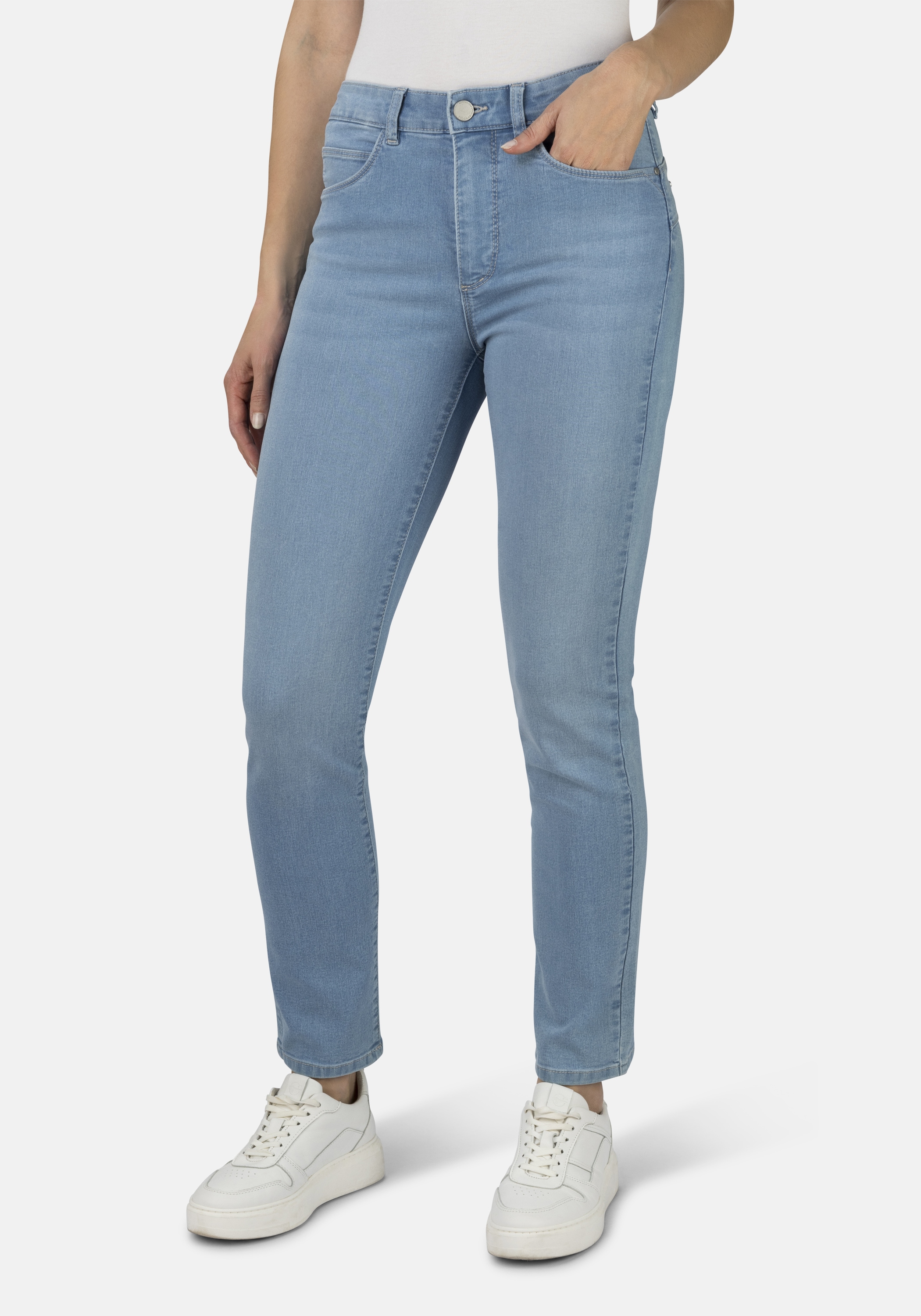 5-Pocket-Jeans STOOKER WOMEN "Milano Denim Magic Shape Fit", Damen, Gr. 42, Länge 30, blau (bleached denim), Denim/Jeans, 83% Baumwolle, 16% recycled Polyester, 1% Elasthan, schmal lang, Jeans 5-Pocket-Jeans, Casual Clean Wash Denim Jeans Magic...