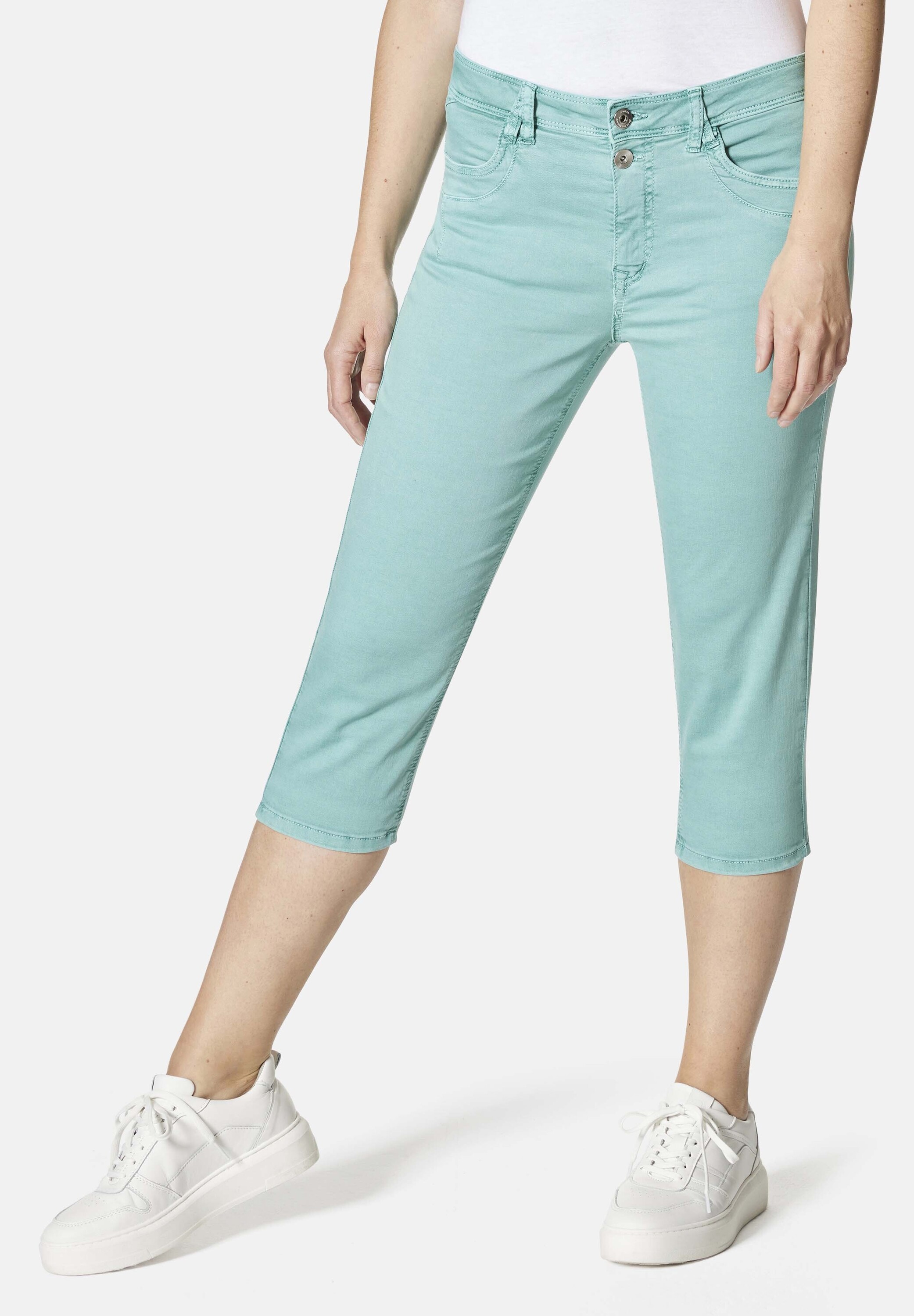 7/8-Jeans STOOKER WOMEN "LIMA Boyfriend Fit Capri", Damen, Gr. 46, Länge 21, blau (aqua sea), Twill, 82% Baumwolle, 17% Polyester, 1% Elasthan, lässig geschnitten 7/8-Länge, Jeans, Boyfriend Fit Casual Twill Capri Hose für Damen Image
