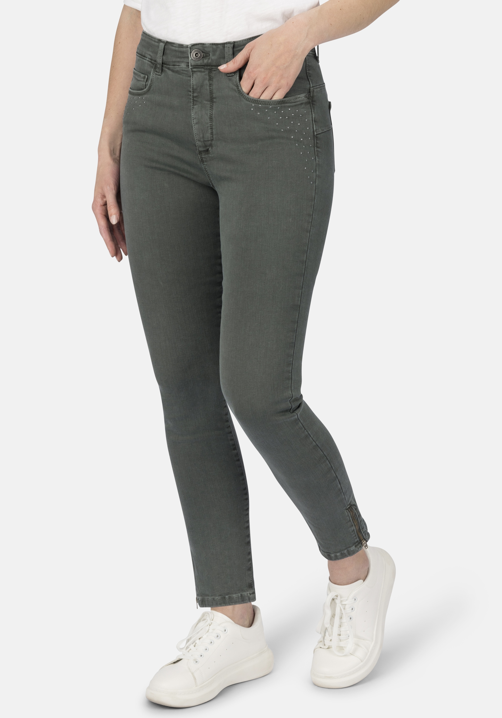 5-Pocket-Jeans STOOKER WOMEN "Rio Colour Skinny Fit", Damen, Gr. 36, Länge 28, grün (grün urban), Denim/Jeans, 98% Baumwolle, 2% Elasthan, skinny fit lang, Jeans 5-Pocket-Jeans, Skinny Fit Casual Clean Wash Denim Jeans Magic Shape Effekt für Damen