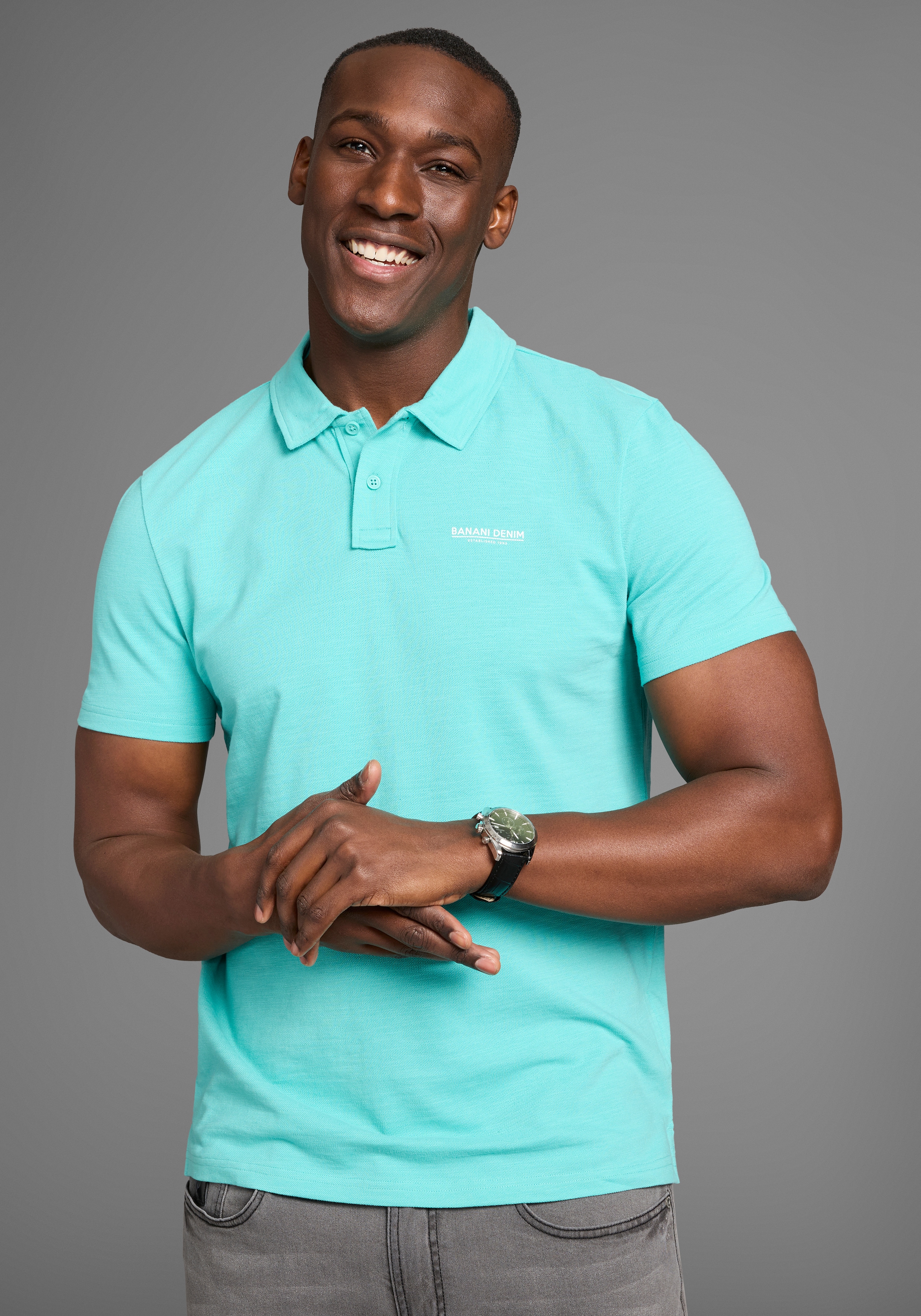 Poloshirt BRUNO BANANI, Herren, Gr. L (52/54), blau (türkis), Slub, Obermaterial: 100% Baumwolle, slim fit, Shirts, Poloshirt in schmaler Passform