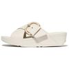 Pantolette FITFLOP "LULU RESIN-BUCKLE LEATHER CROSS SLIDES", Damen, Gr. 38, beige, Rindsleder, unifarben, klassisch, Schuhe, Plateauschuh, Sandale in schmaler Form